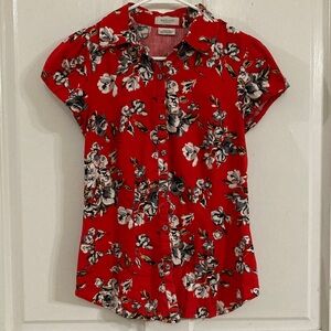 Red and Black Floral Button Down Shirt